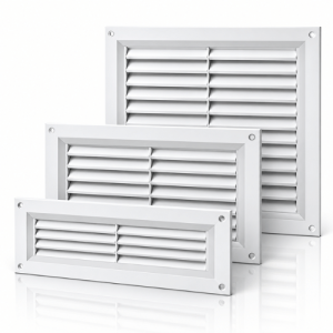 LOUVRED AIR VENT COVER WITH FIXED FLYSCREEN FLY MESH, PLASTIC VENTILATION GRILLE | WHITE