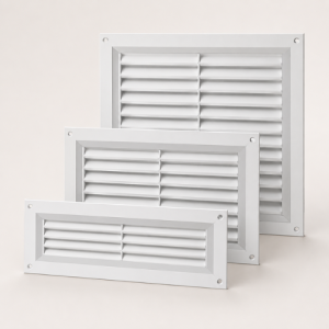 LOUVRED AIR VENT COVER WITH FIXED FLYSCREEN FLY MESH, PLASTIC VENTILATION GRILLE