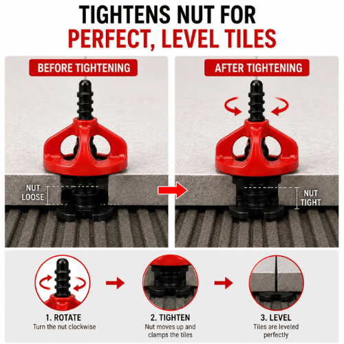 TILE SPACER LEVELING SYSTEM 2MM FLOOR TWISTER SPACER SCREWS + RED TWISTER NUTS - Image 5